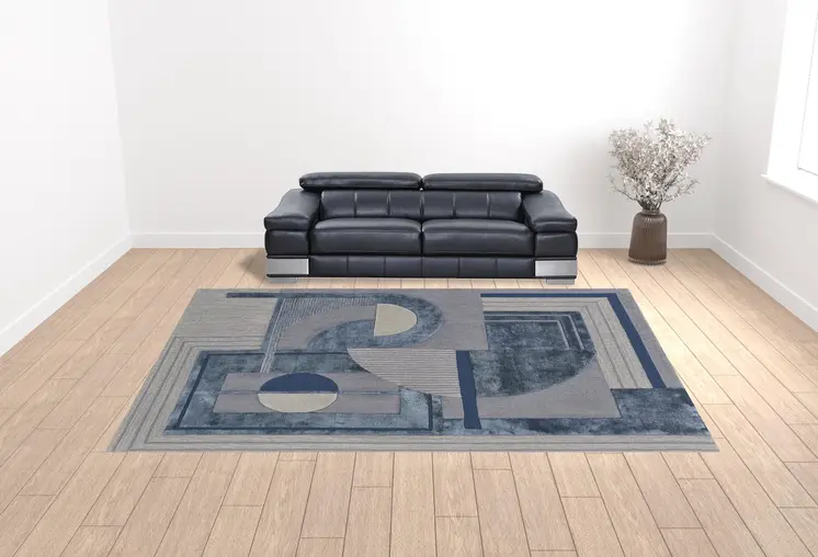 12' X 15' Blue Ivory And Gray Wool Striped Tufted Handmade Area Rug