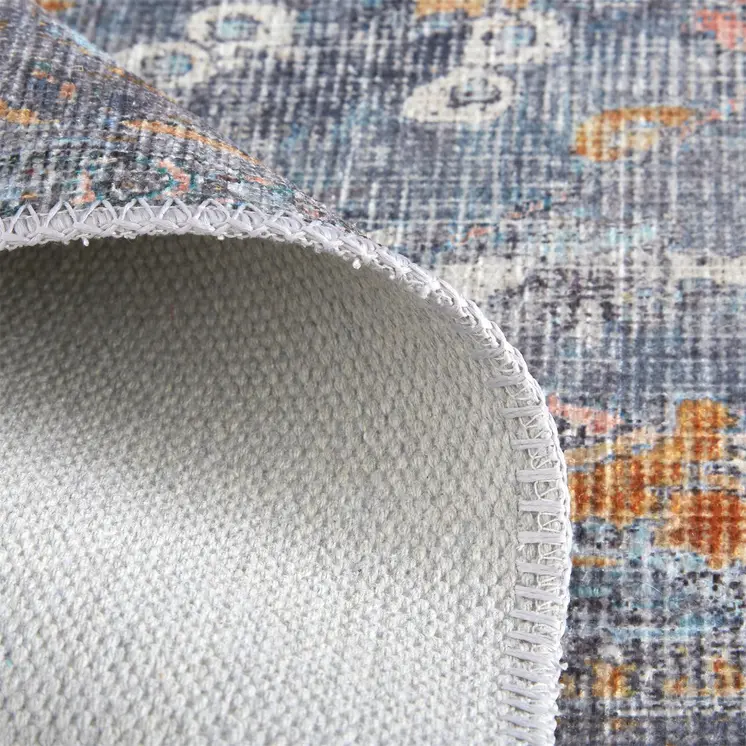 8' X 10' Blue Gray And Orange Floral Area Rug