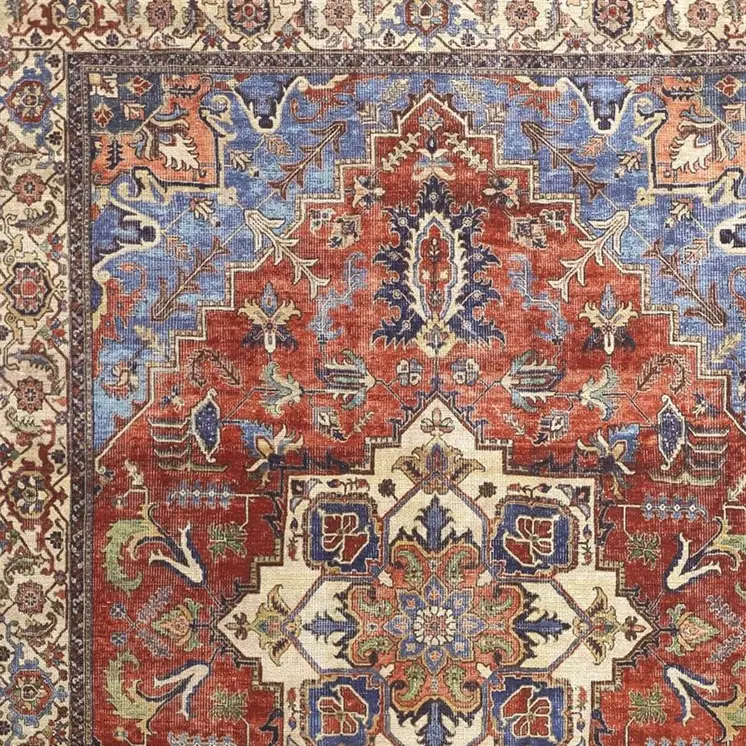4' X 6' Blue Red And Ivory Floral Area Rug