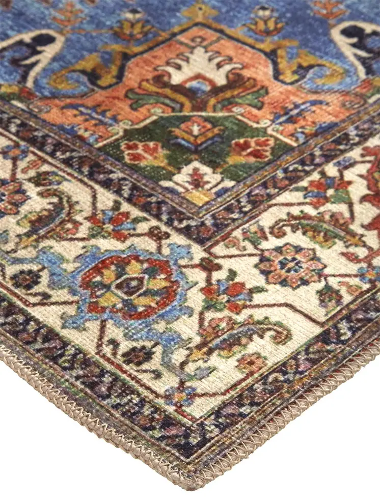 4' X 6' Blue Red And Ivory Floral Area Rug