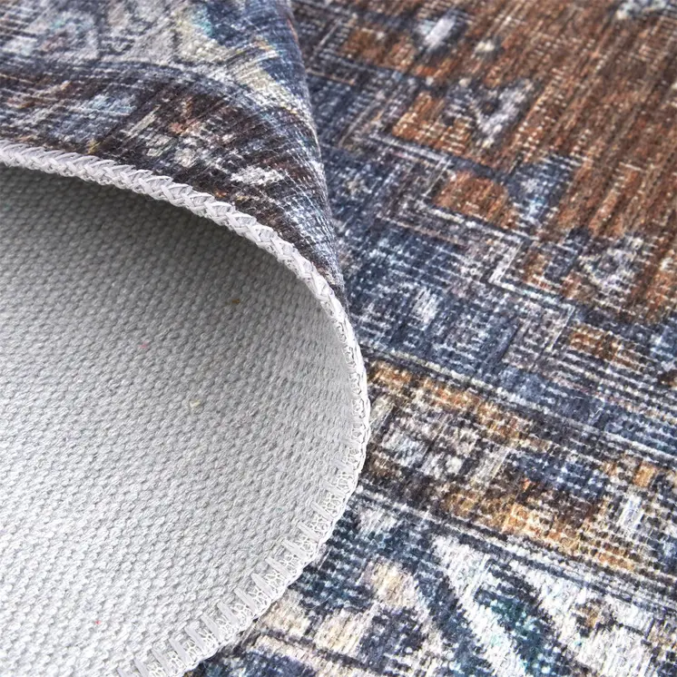5' X 8' Blue Ivory And Brown Floral Area Rug