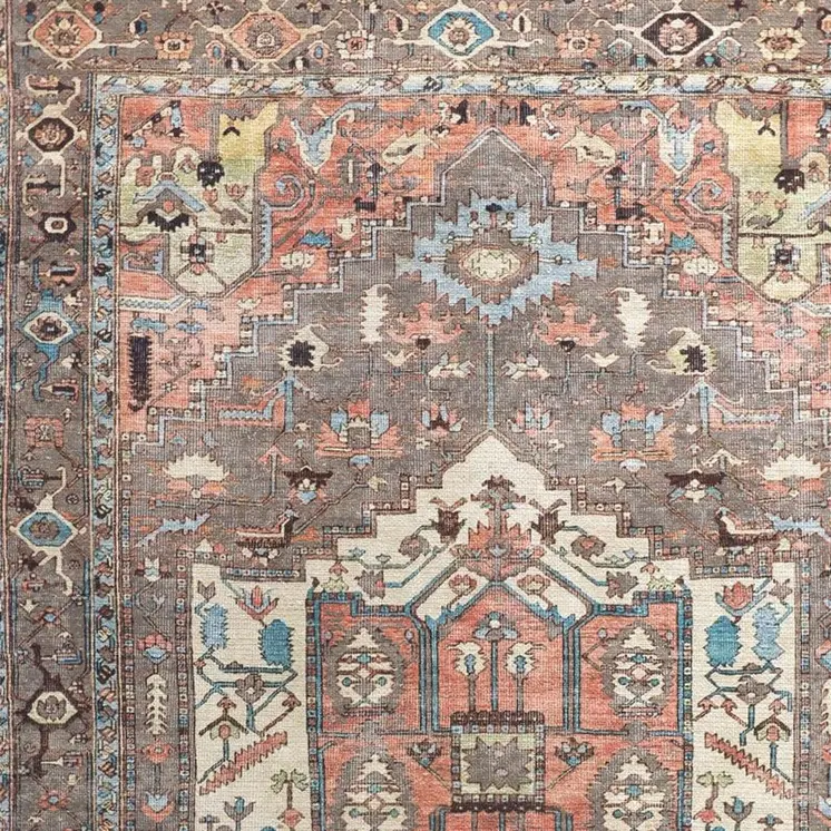 5' X 8' Taupe Red And Brown Floral Area Rug