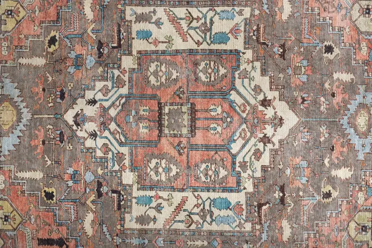 5' X 8' Taupe Red And Brown Floral Area Rug