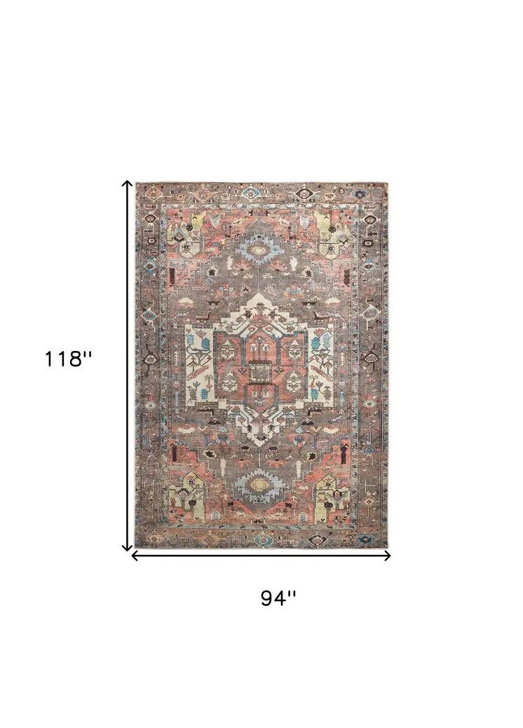 8' X 10' Taupe Red And Brown Floral Area Rug