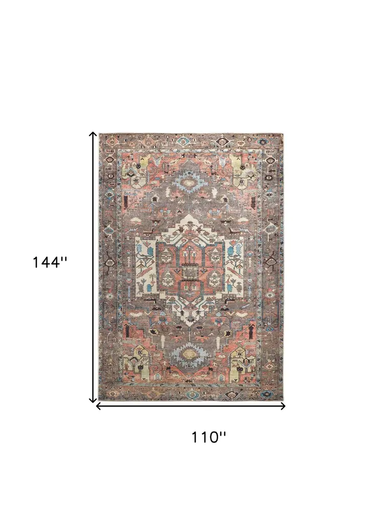 9' X 12' Taupe Red And Brown Floral Area Rug