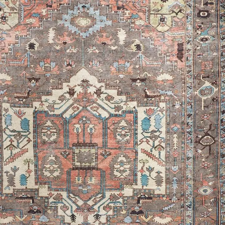 9' X 12' Taupe Red And Brown Floral Area Rug