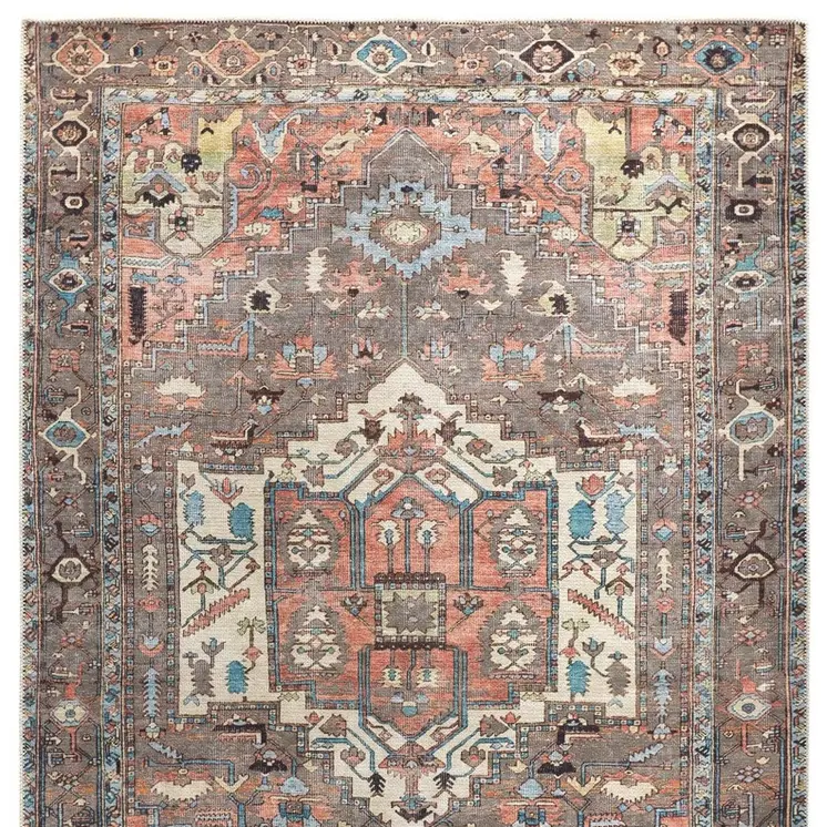 9' X 12' Taupe Red And Brown Floral Area Rug