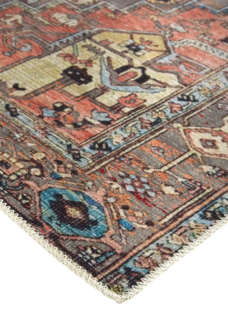 9' X 12' Taupe Red And Brown Floral Area Rug