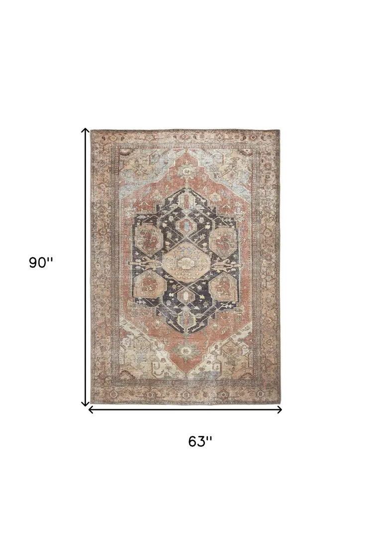 5' X 8' Orange Brown And Taupe Abstract Area Rug