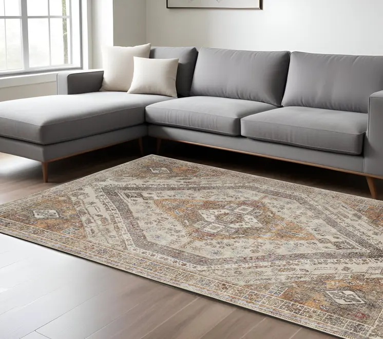9' X 12' Brown and Ivory Abstract Area Rug