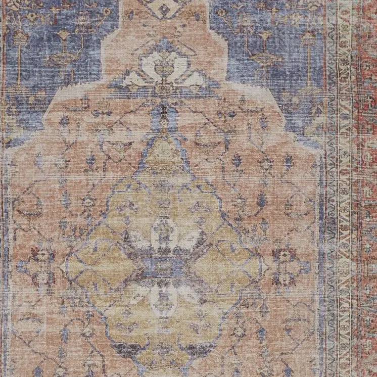 5' X 8' Red Tan And Blue Abstract Area Rug