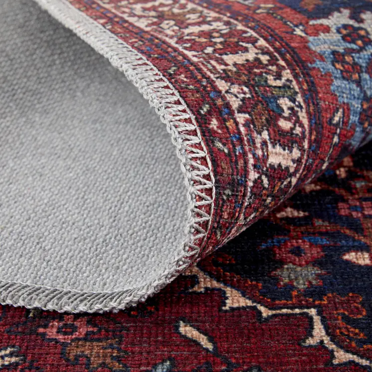 5' X 8' Red Blue And Tan Floral Power Loom Area Rug
