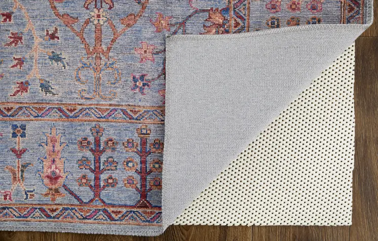 5' X 8' Gray Blue And Red Floral Power Loom Area Rug