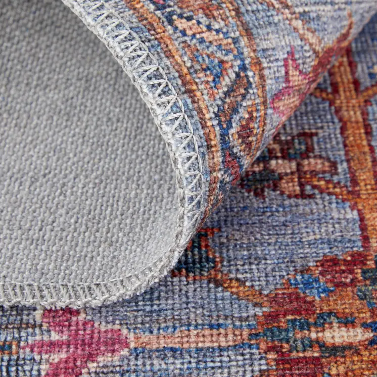 5' X 8' Gray Blue And Red Floral Power Loom Area Rug