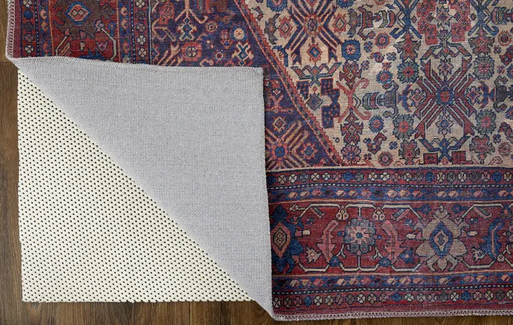 5' X 8' Red Tan And Blue Floral Power Loom Area Rug