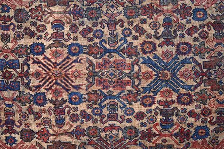 5' X 8' Red Tan And Blue Floral Power Loom Area Rug