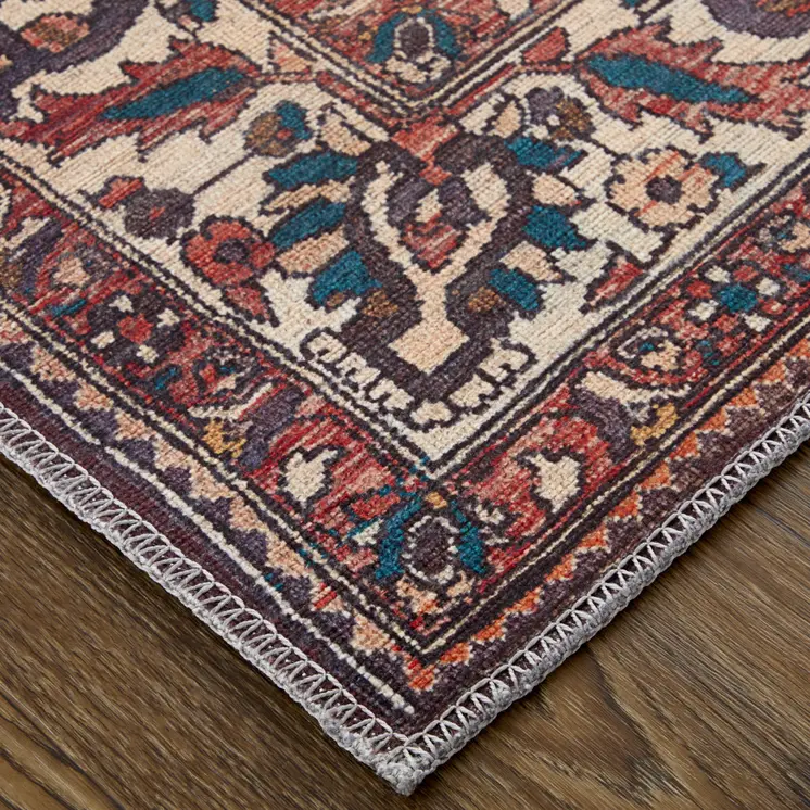 5' X 8' Brown Red And Ivory Floral Power Loom Area Rug