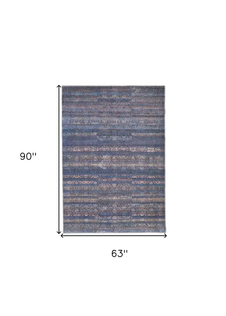 5' X 8' Blue Purple And Brown Floral Power Loom Area Rug
