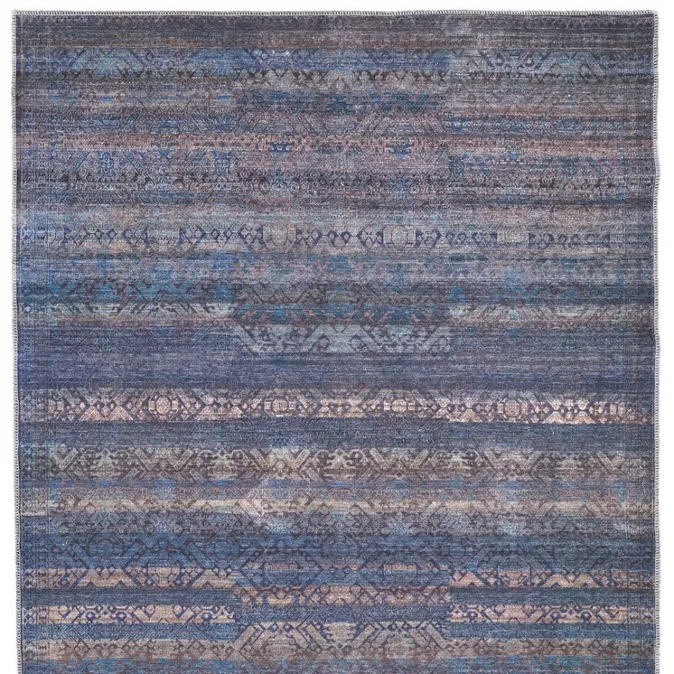 5' X 8' Blue Purple And Brown Floral Power Loom Area Rug