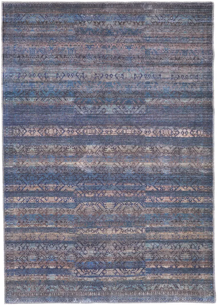 2' X 3' Blue Purple And Brown Floral Power Loom Area Rug