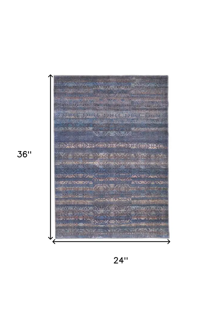 2' X 3' Blue Purple And Brown Floral Power Loom Area Rug