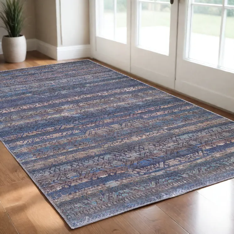 2' X 3' Blue Purple And Brown Floral Power Loom Area Rug
