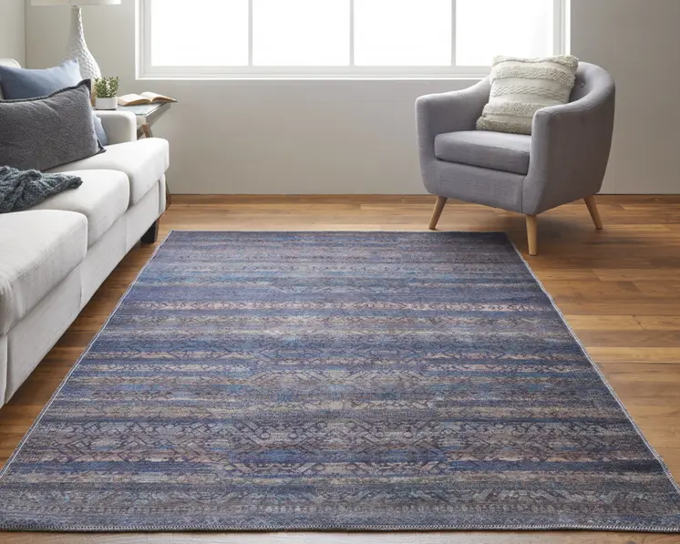 2' X 3' Blue Purple And Brown Floral Power Loom Area Rug