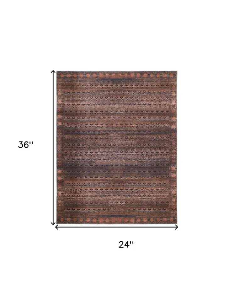 2' X 3' Red Brown And Blue Floral Power Loom Area Rug