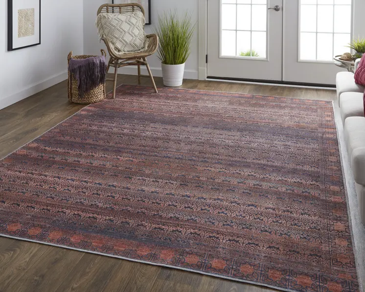 2' X 3' Red Brown And Blue Floral Power Loom Area Rug