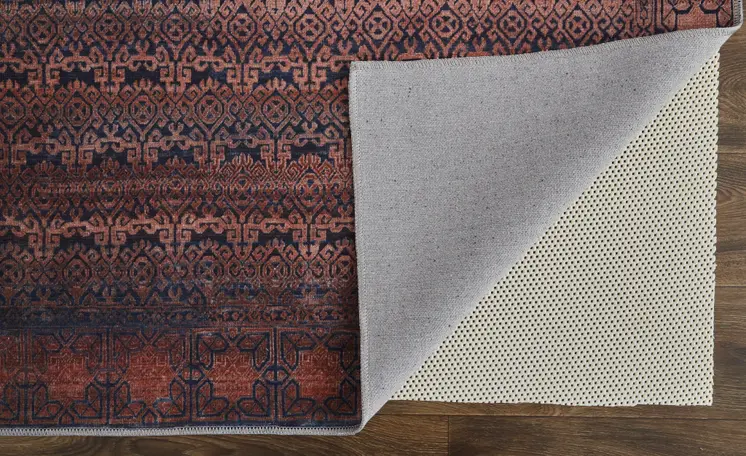 2' X 3' Red Brown And Blue Floral Power Loom Area Rug