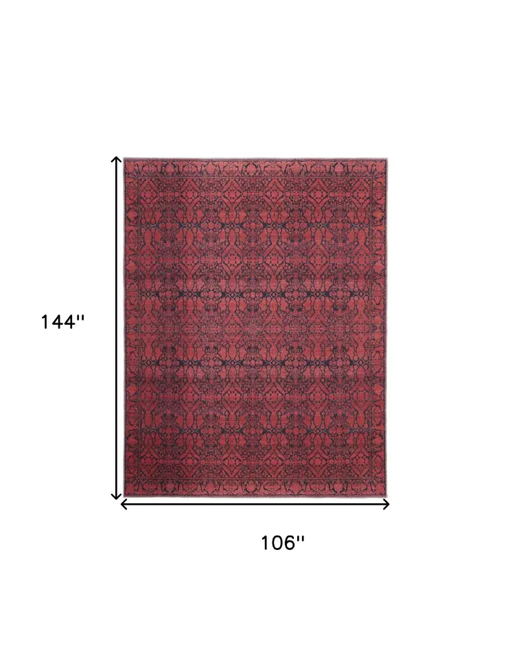 9' X 12' Red And Black Floral Power Loom Area Rug