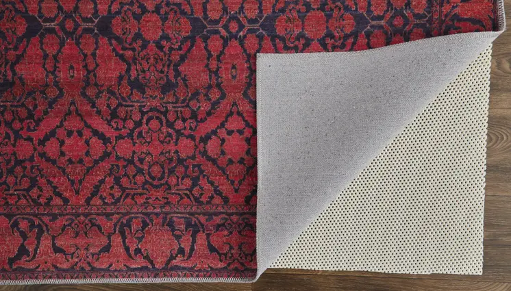 9' X 12' Red And Black Floral Power Loom Area Rug