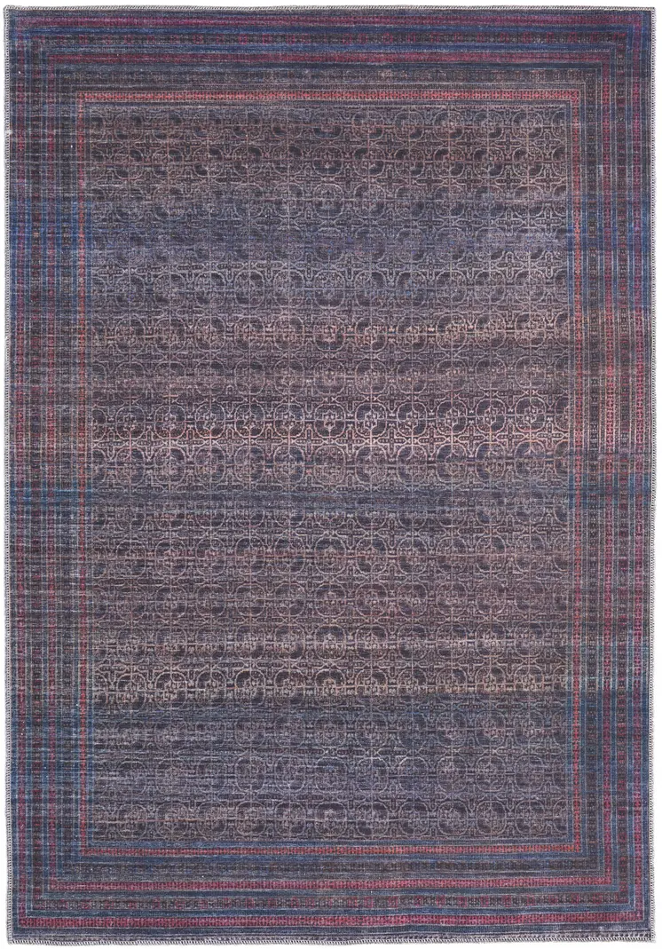 5' X 8' Blue Pink And Purple Floral Power Loom Area Rug