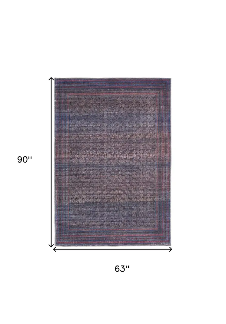 5' X 8' Blue Pink And Purple Floral Power Loom Area Rug