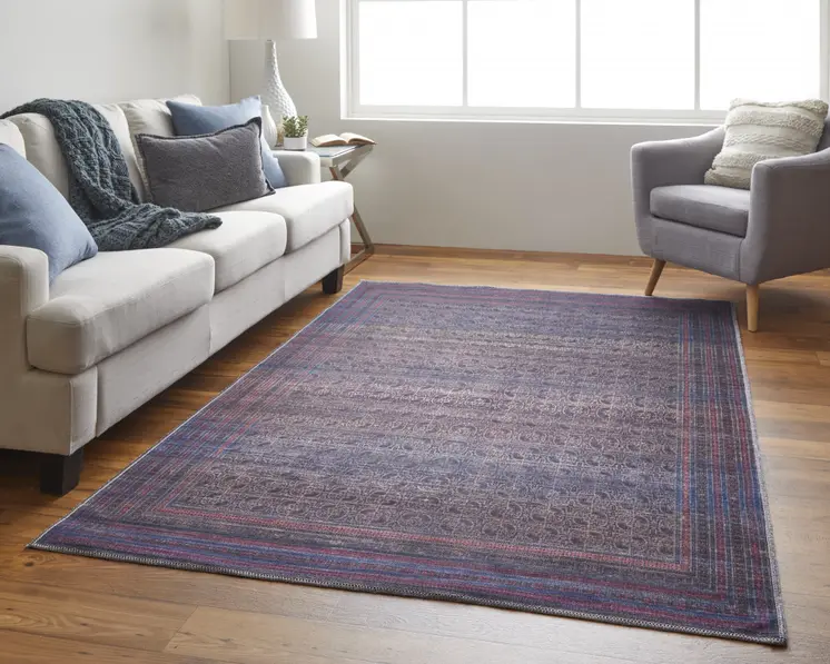 5' X 8' Blue Pink And Purple Floral Power Loom Area Rug