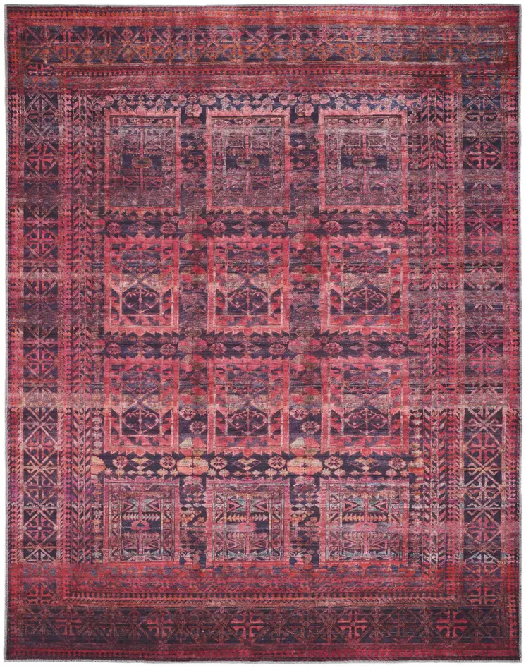 2' X 3' Red And Gray Geometric Power Loom Area Rug