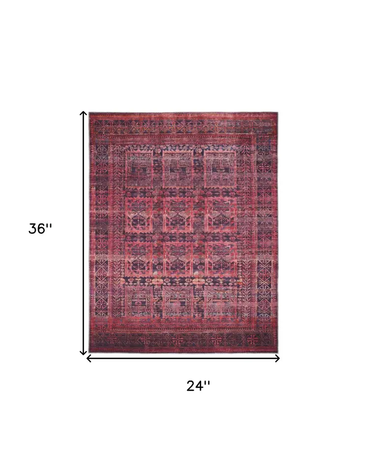 2' X 3' Red And Gray Geometric Power Loom Area Rug