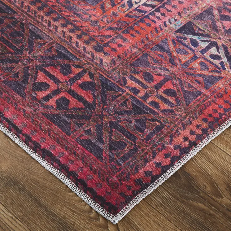 2' X 3' Red And Gray Geometric Power Loom Area Rug