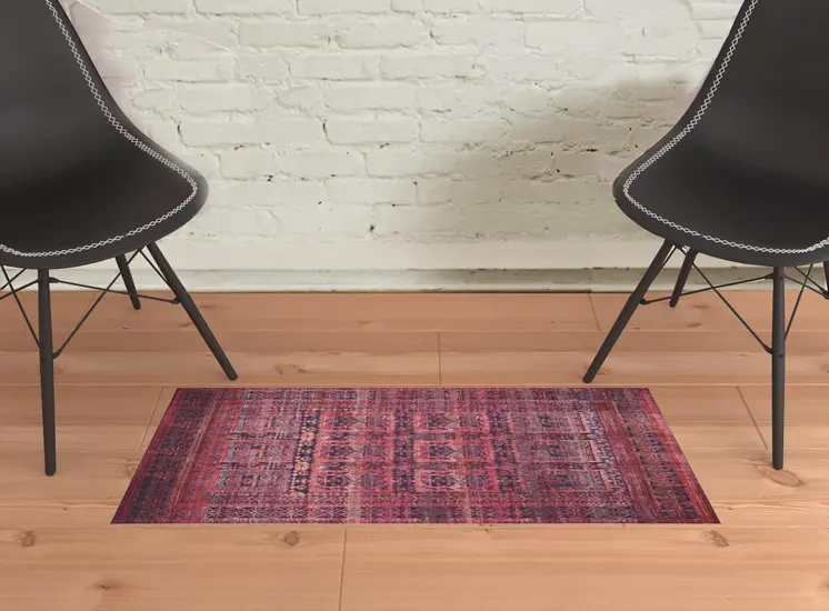 2' X 3' Red And Gray Geometric Power Loom Area Rug