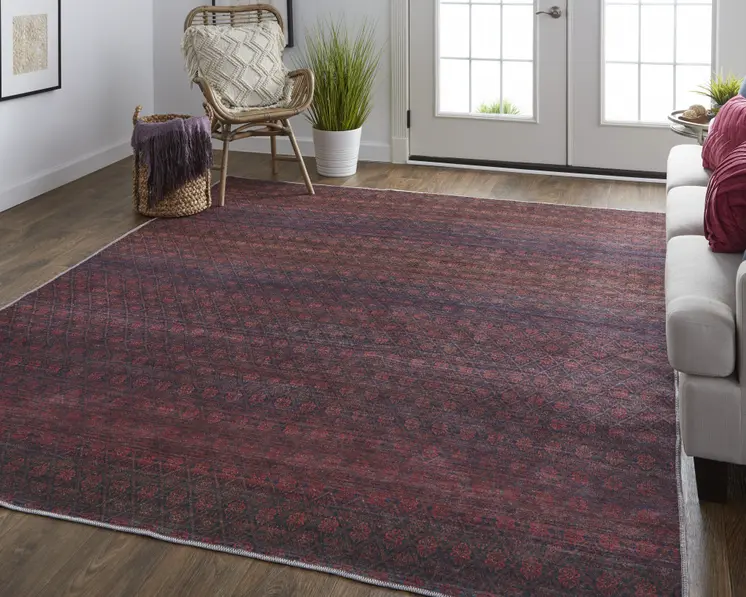 2' X 3' Red And Gray Striped Power Loom Area Rug