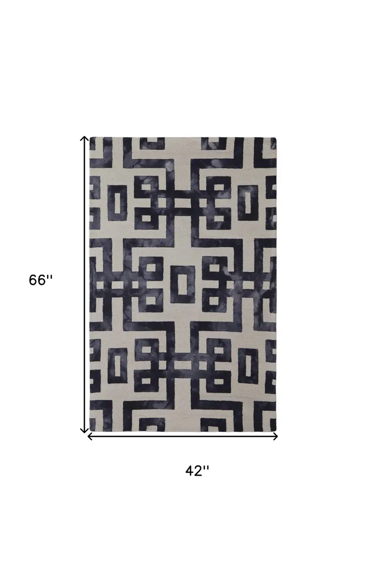 4' X 6' Ivory And Black Wool Tufted Handmade Area Rug