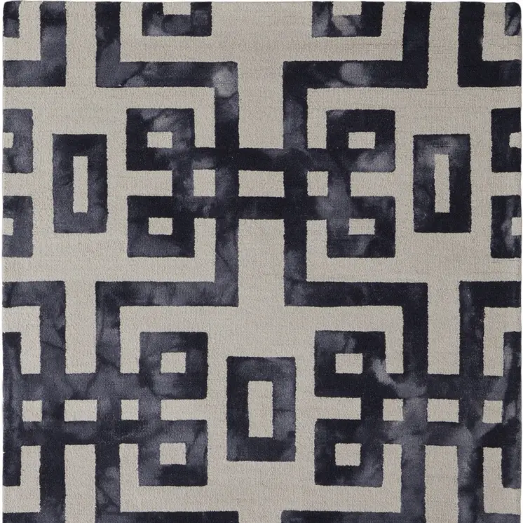 8' X 11' Ivory And Black Wool Tufted Handmade Area Rug