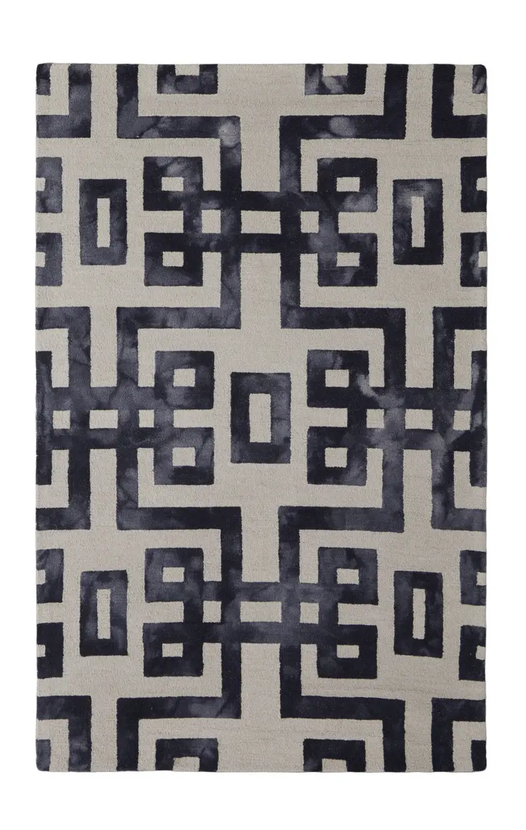 8' X 11' Ivory And Black Wool Tufted Handmade Area Rug