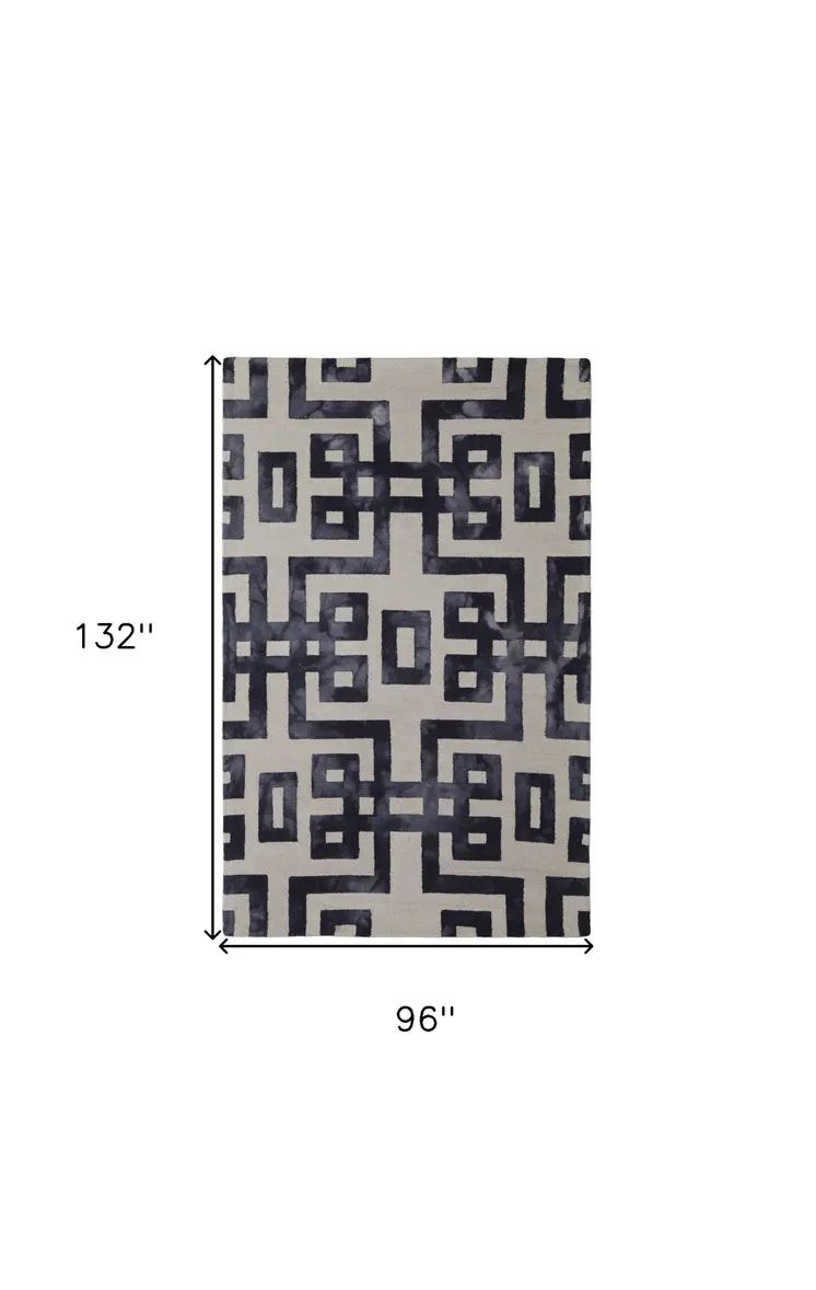 8' X 11' Ivory And Black Wool Tufted Handmade Area Rug