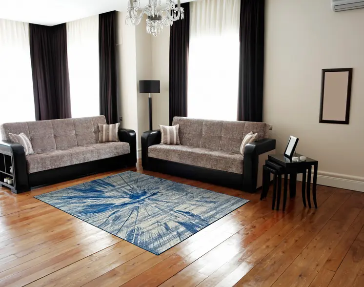 7' X 10' Blue And Ivory Stain Resistant Area Rug