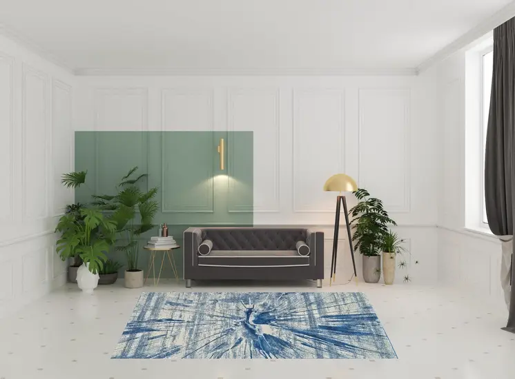 7' X 10' Blue And Ivory Stain Resistant Area Rug