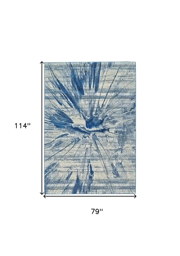 7' X 10' Blue And Ivory Stain Resistant Area Rug