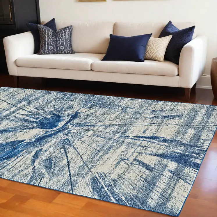8' X 11' Blue And Ivory Stain Resistant Area Rug
