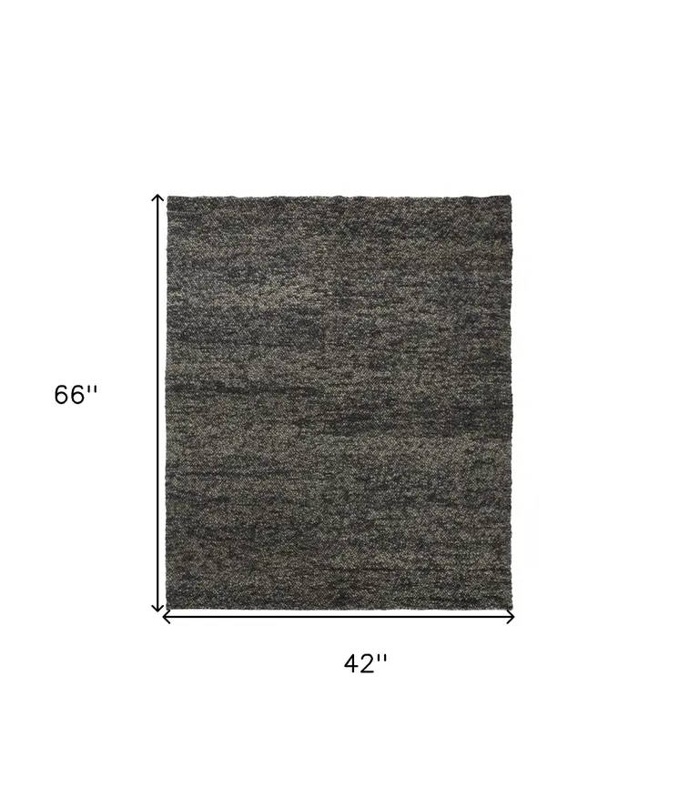 4' X 6' Gray and Black Wool Hand Woven Area Rug