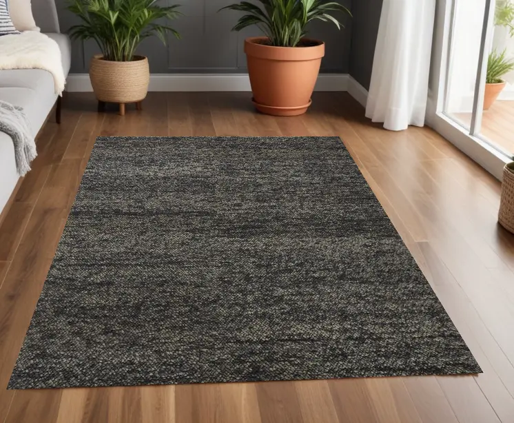 4' X 6' Gray and Black Wool Hand Woven Area Rug